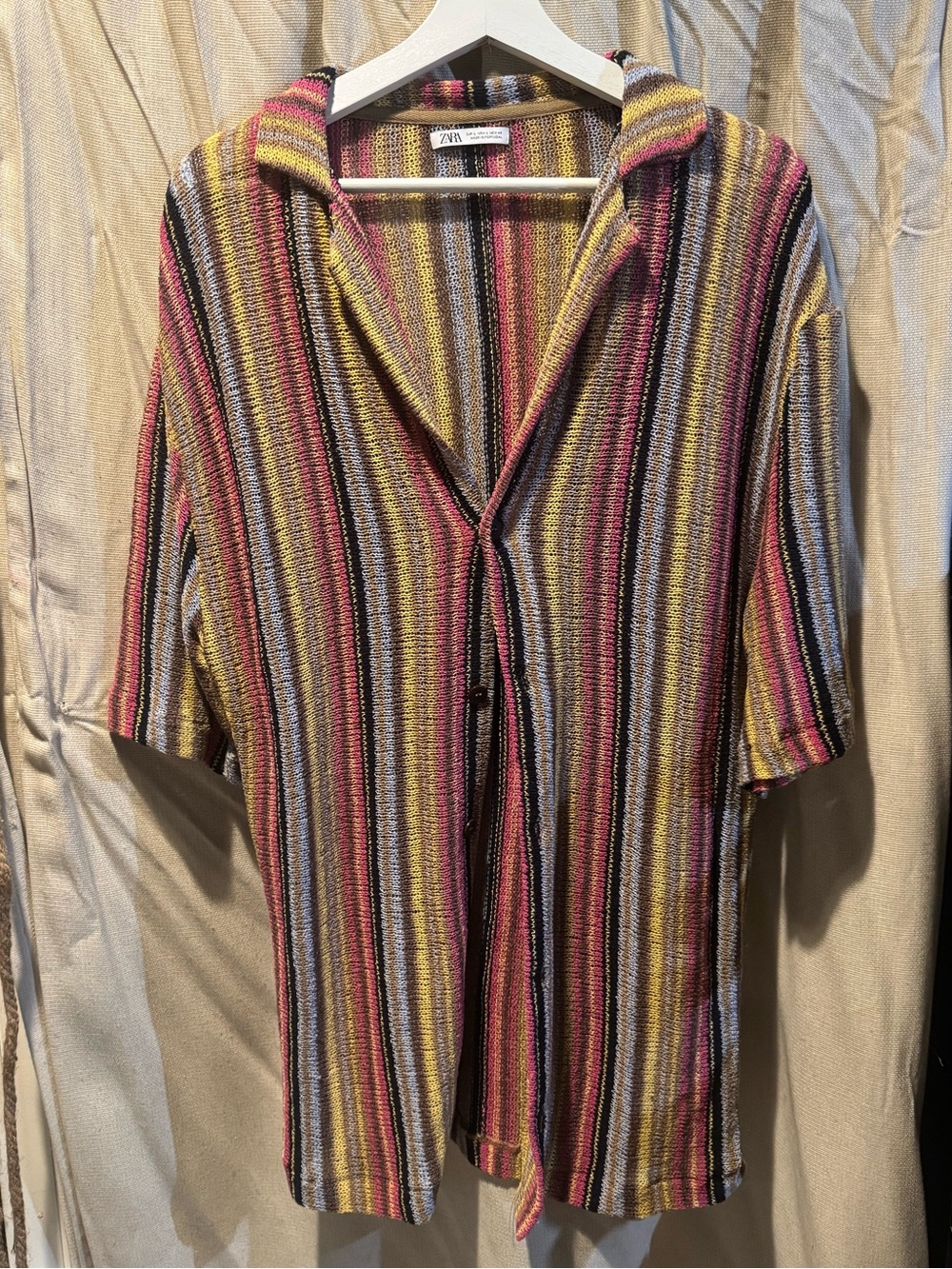 Zara Striped Short Sleeve Button Shirt - Pink, Yellow & Black